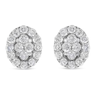 House of Brilliance 925 Sterling Silver 1 1/2 Cttw Round-Cut Diamond Oval Shaped Stud Earrings