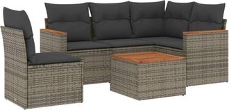 vidaXL Set De Muebles De Jard&iacute;n 6 Pzas Y Cojines Rat&aacute;n Sint&eacute;tico Gris Vidaxl