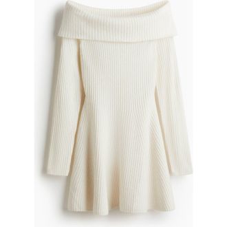 H&M Rib-knit Off-the-shoulder Dress in Cream at Nordstrom, Size Xx-Small