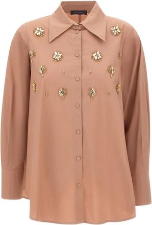 Elena Miro Overshirt met Versieringen - Dames - Overhemden - Roze - L - Katoen - Overhemden