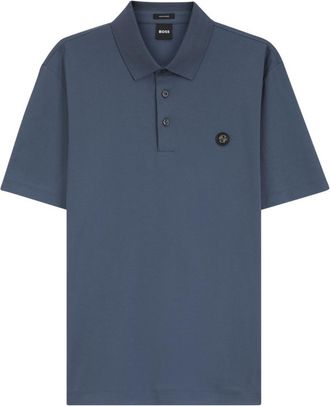 HUGO BOSS Blue Solid Shirt Collar Polo