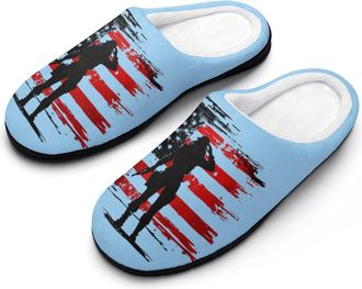 Generic Veterans U.S Flag Salute Womens Slippers Warm House Slippers Indoor House Shoes with Anti-Skid Rubber Sole