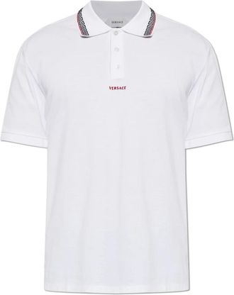 Versace Piqu&eacute; polo van katoen met geborduurd logo - Heren - Polos - Wit - XL - Katoen - Tops
