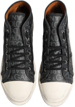 Dolce & Gabbana Womens Black White Canvas Logo Mid Top Sneakers Shoes And Gray