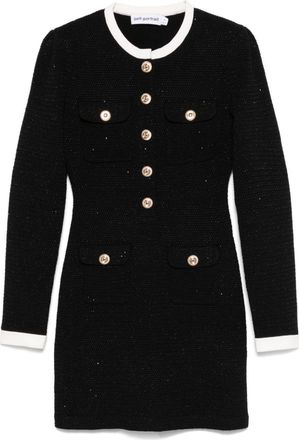 Self Portrait Abito corto con colletto a contrasto - Nero