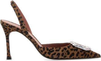 Amina Muaddi Printed Leather Camelia Pumps