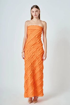 endless rose Juliette Strapless Ruffled Maxi Dress In Orange