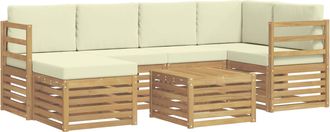 vidaXL Conjunto De Sof&aacute;s De Exterior 7 Uds. Blanco Y Crema Poli&eacute;ster Vidaxl