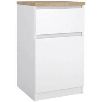 Dmora Dmora - Mesa De Noche Luyza, C&oacute;moda Baja, Mesilla De Noche, Estante De La Cama, 40x40 H70 Cm, Blanco Brillante Y Roble