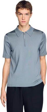 Sandro Knitted polo with zip collar in Grey /Blu at Nordstrom, Size X-Large