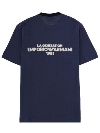 Emporio Armani Logo-Embroidered Cotton T-Shirt - Blue