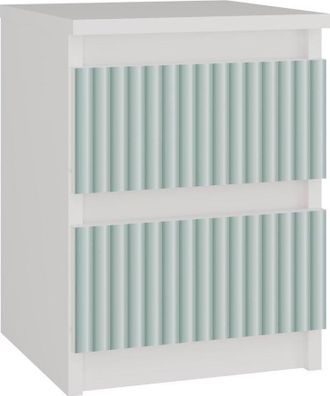 Topeshop Aster - Mesilla De Noche Estilo Escandinavo - 30x30x40 Cm - Mesilla De Noche 2 Cajones - Mobiliario Dormitorio Infantil - Blanco Y Verde