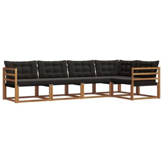 vidaXL Conjunto De Sof&aacute;s De Exterior Con Coj&iacute;n 5 Pcs Natural Y Negro Vidaxl