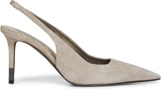 Brunello Cucinelli Su&egrave;de Slingback Pumps - Dames - Pumps - Grijs - 38 EU - Su&egrave;de - Schoenen