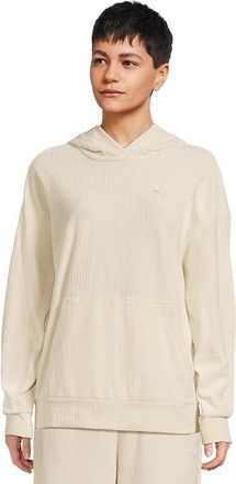 Puma Essentials Elevated Comfort Velour Ribbed Hoodie Womens Sweatshirt Alpine Snow : 2XL, Cotton/Polyester
