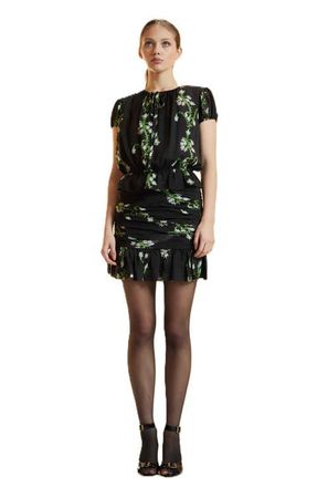 Cynthia Rowley Silk Mini Skirt in Black Vine Floral at Nordstrom, Size 10