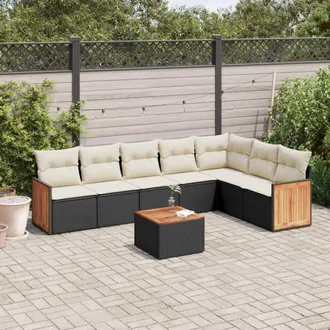 vidaXL Set De Sof&aacute;s De Jard&iacute;n 8 Piezas Y Cojines Rat&aacute;n Sint&eacute;tico Negro Vidaxl