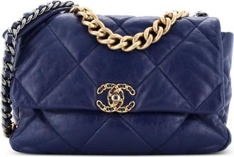Chanel 19 Flap Bag Quilted Leather Large crossbody bag - Blu