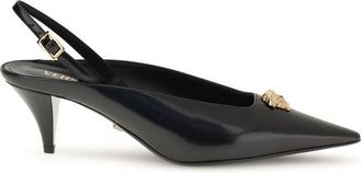 Versace Black Leather Mid Heel Womens Pumps