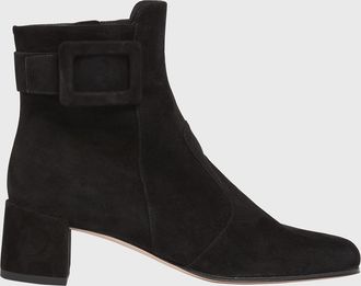 Roger Vivier Tres Vivier Suede Buckle Ankle Booties