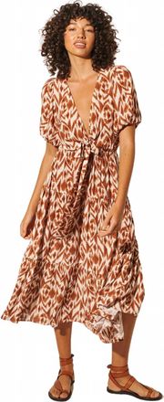 Kivari Marisa Tie Front Midi Dress In Chocolate Aztec