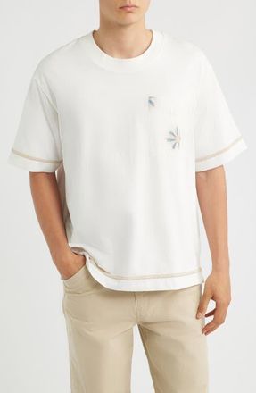 CH&Eacute; Studios Daisel Embroidered Appliqu&eacute; Relaxed Cotton T-Shirt in Ivory at Nordstrom, Size Xx-Large