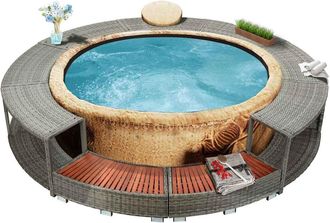 vidaXL Vidaxl - Bordo Per Vasca Da Spa In Polyrattan Grigio