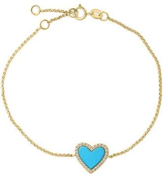 Effy 14K Yellow Gold Turquoise Diamond Halo Heart Bracelet in 14K Gold at Nordstrom, Size 7.5