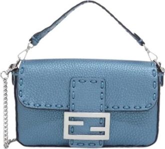 Fendi Pre-owned Selleria Baguette Mini Calf Shoulder Bag - Dames - Vintage Mini Tas - Blauw - ONE Size - Leer - Vintage