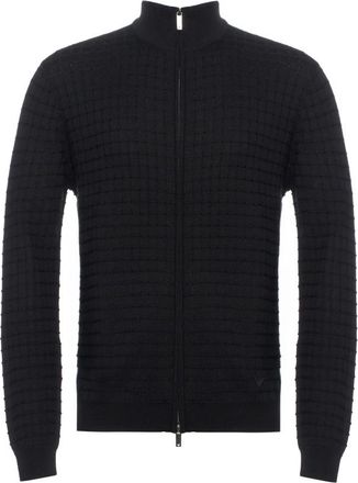 Emporio Armani Zwarte Merino Rits Cardigan Sweater - Heren - Vesten - Zwart - L - Wol - Truien & Vesten