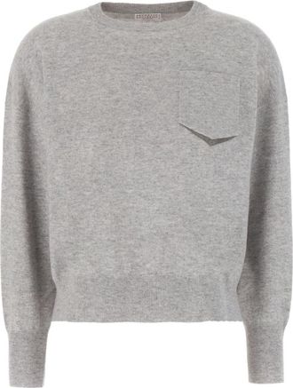 Brunello Cucinelli Chest Pocket Cashmere Sweater - Dames - Cashmere truien - Grijs - XL - Kasjmier - Truien & Vesten