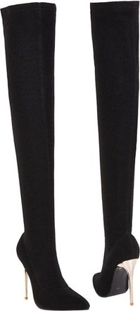 Yardwe Calf Over Knee Boots for Women Autumn Winter Long Thigh High Boots with Thin Heel PU Material and Breathable Insole Rubber Sole Black