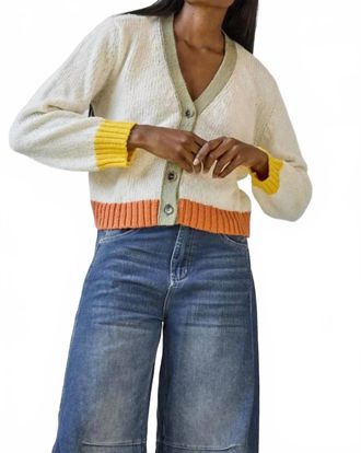 Lilla P Contrast Trim Peruvian Cotton Cardigan In Ivory Combo