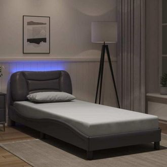 vidaXL Vidaxl - Estructura De Cama Con Luces Led Cuero Sint&eacute;tico Gris 80x200 Cm