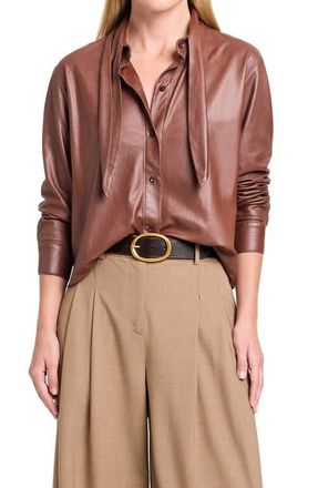 TWP Leather Tie Collar Button-Up Shirt in Cigar at Nordstrom, Size Medium