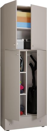 ebuy24 Vcm Gabinete De Escoba De Madera 6 Compartimentos Dimensiones: Al. 200 X An. 70 X T. 39 Cm Gabinete Para El Hogar Armario Multiusos Caj&oacute;n Extra - Lona