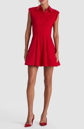 Alice & Olivia Kim Paneled Corset Fit and Flare Mini Shirtdress in Hibiscus at Nordstrom, Size 14