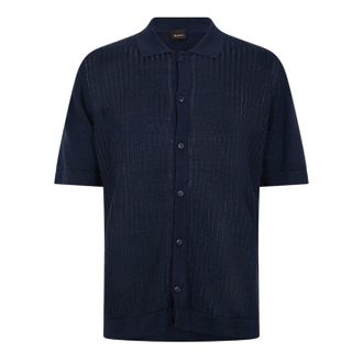 HUGO BOSS Heren Gebreid Poloshirt met Korte Mouwen (Donkerblauw)