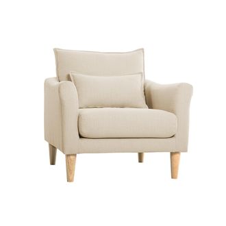 Miliboo Miliboo - Sill&oacute;n N&oacute;rdico De Tela Beige Y Madera De Caucho Maciza Kate