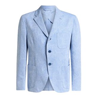 Etro Etro, Blazers, male, Blue, Size: L Giacca Monopetto in Cotone a Righe con Motivo Paisley Floreale