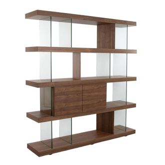 Angel Cerd&aacute; Walnut Veneer Bookcase with Tempered Glass Sides in Brown