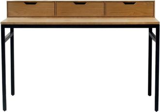 Decoclico Escritorio de madera de roble y patas de metal negro