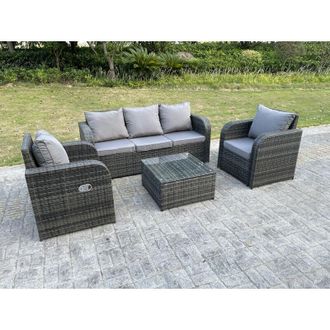 Fimous Pe Rattan Garden Furniture Set Adjustable Chair Sofa Lounge Sofa Set Square Coffee Table - Fimous