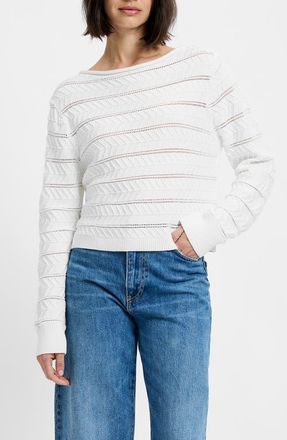 French Connection Mozart Open Stitch Stripe Cotton Sweater in Summer White at Nordstrom, Size X-Small