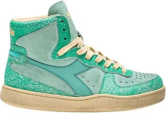 Diadora Vintage High-Top Groene Leren Sneakers - Dames - Sneakers - Groen - 38 EU - Leer - Schoenen