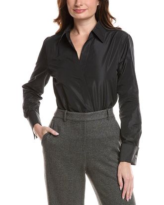 Lafayette 148 New York Collared Wrap Front Bodysuit W/ Fren