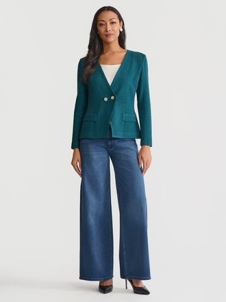 Misook Tailored Two-Button Crossover Knit Jacket in Spruce at Nordstrom, Size Xx-Large