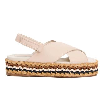 Paloma Barceló Schoenen, Dames, Beige, 40 EU, Leer, Geweven leren sandaal met sleehak