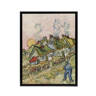 Artery8 Houses & Figure Painting Van Gogh Black Framed Canvas Wall Art | Size: W24 x H32