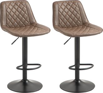 HOMCOM Bar Stools Set Of 2 - Adjustable Bar Chairs 360&deg; Swivel For Kitchen Brown | TJ Hughes
